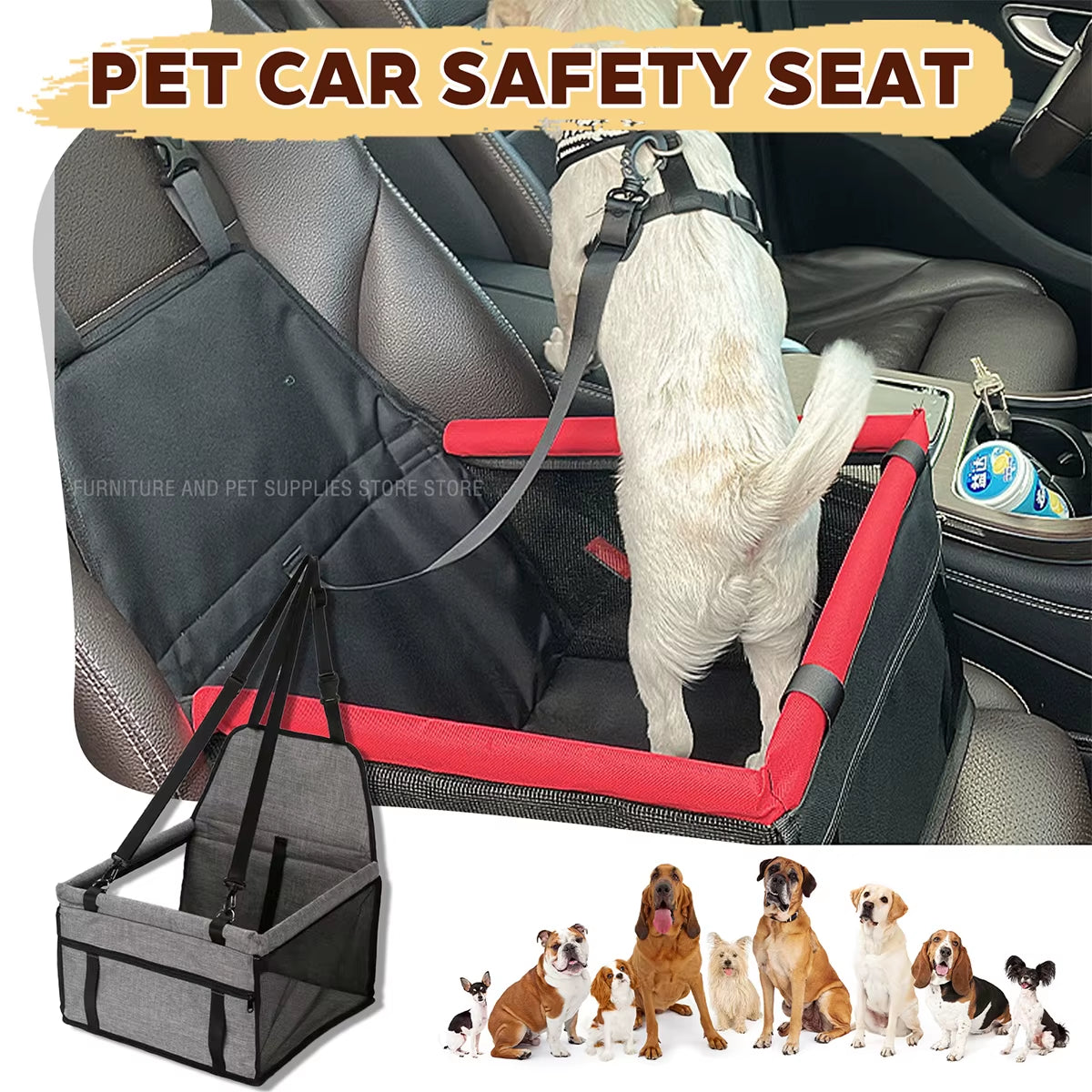 Waterproof Travel Dog Car Seat Cover - Pet Carrier Hammock for Small & Medium Dogs and Cats