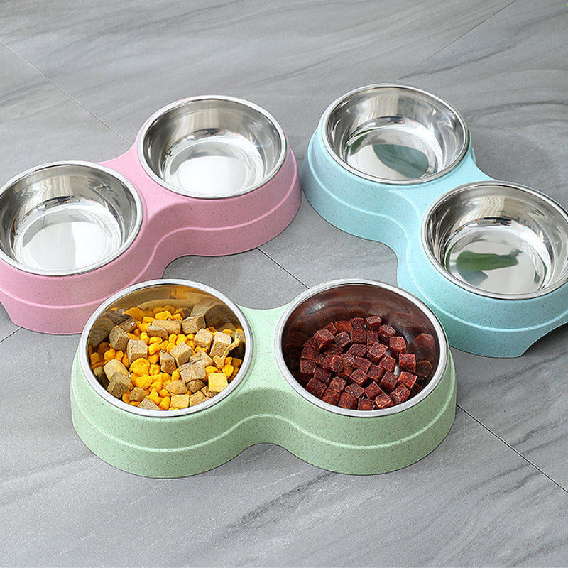 Stainless Steel Double Pet Bowls for Food and Water - Feeding Supplies for Dogs, Cats, and Puppies