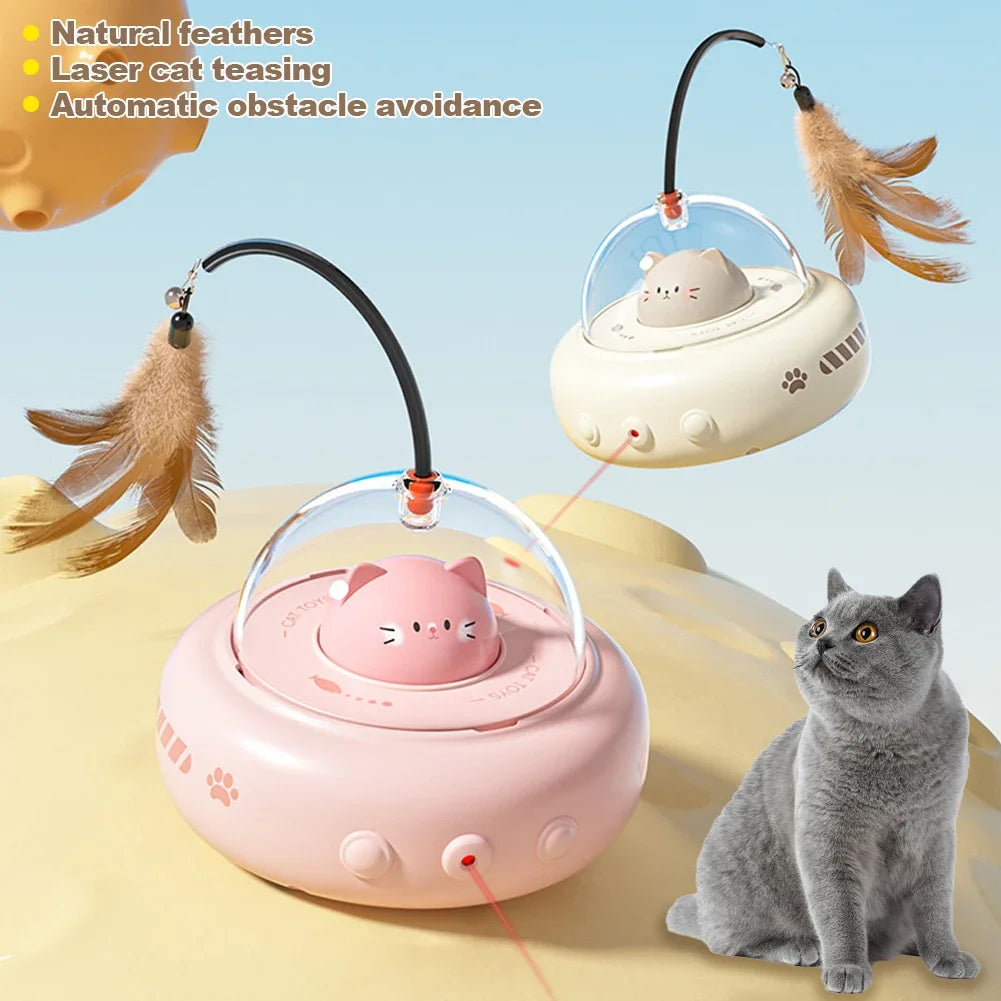 Electric UFO Cat Toy – Interactive Feather Teaser with Bell