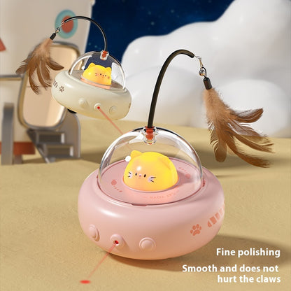Electric UFO Cat Toy – Interactive Feather Teaser with Bell