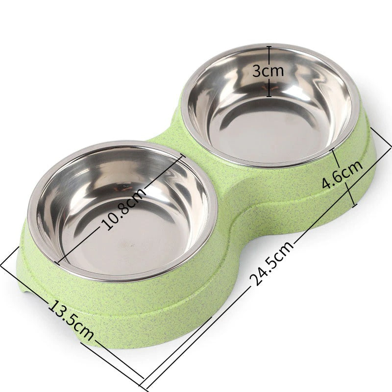 Stainless Steel Double Pet Bowls for Food and Water - Feeding Supplies for Dogs, Cats, and Puppies