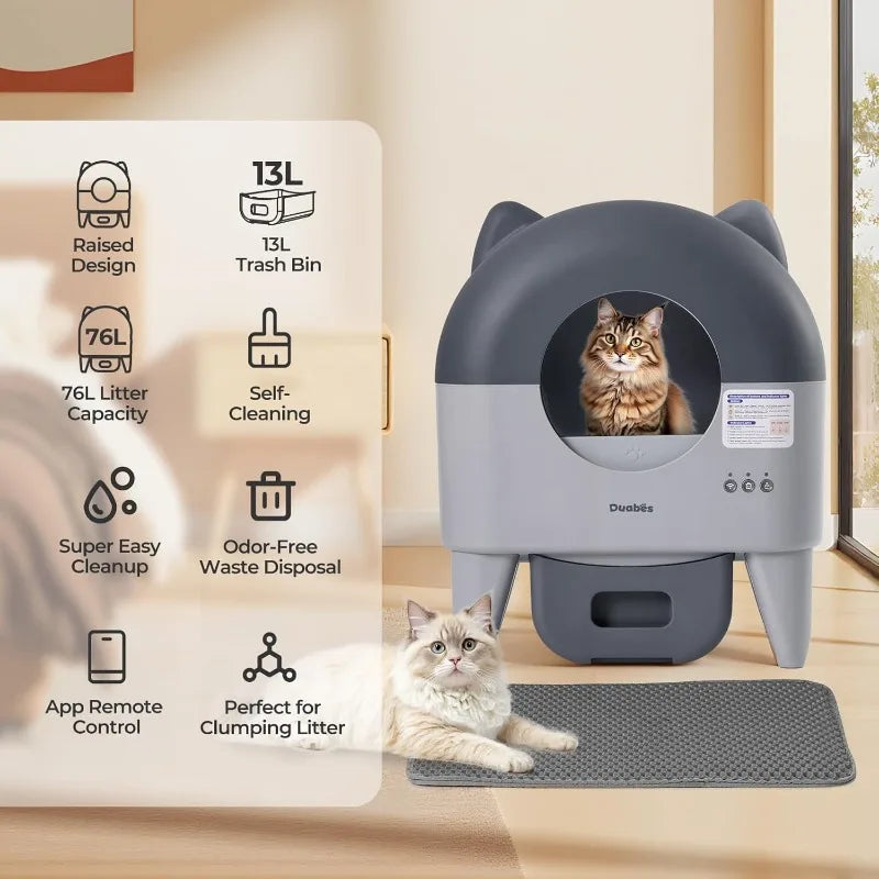Self Cleaning Litter Box Automatic: Extra Large Self-Cleaning For Multiple Cats - APP-Controlled With Smart Sensors