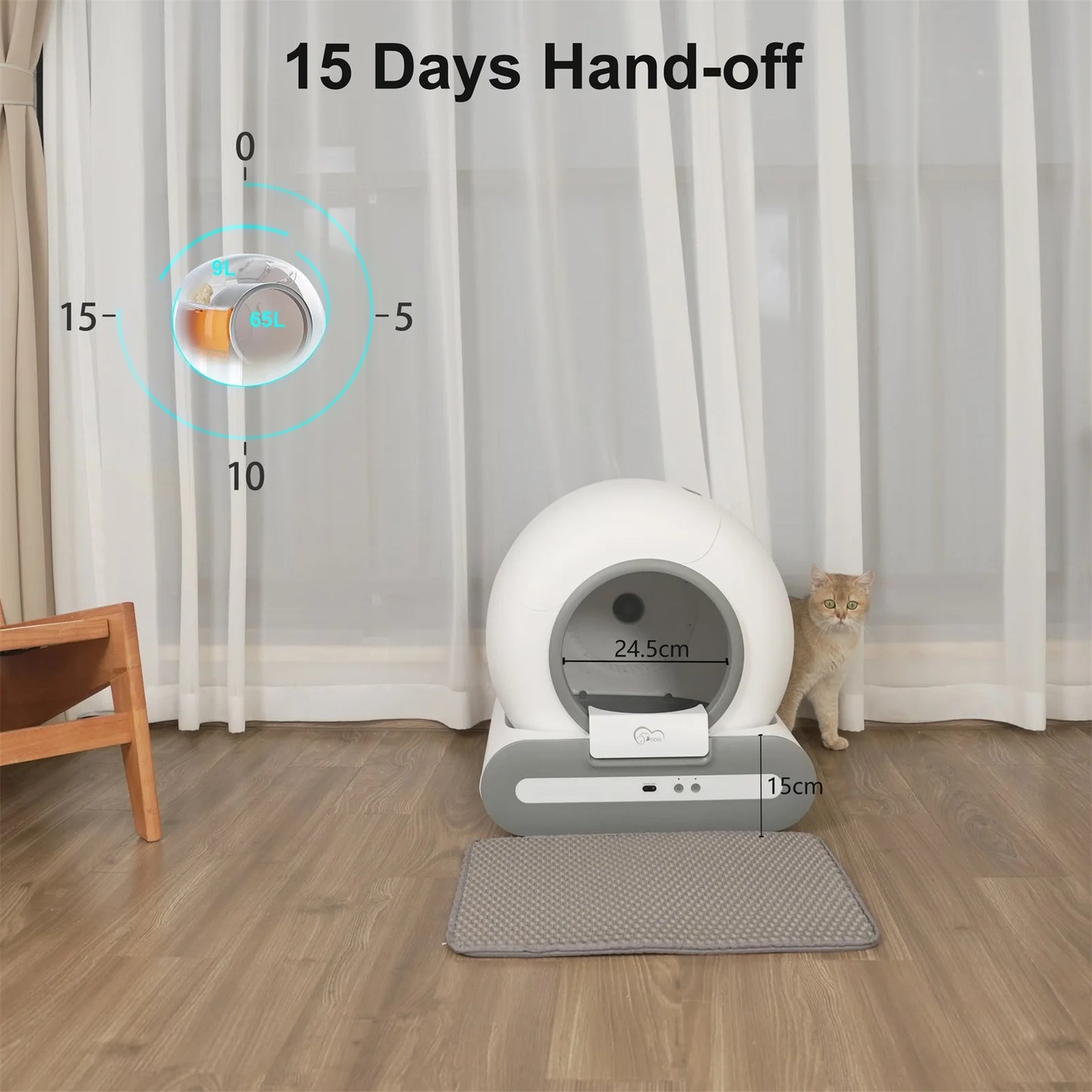 Automatic Cat Litter Box Self Cleaning with App Control & Cat Litter Mat Smart Cat Toilet for Multiple Large Cats