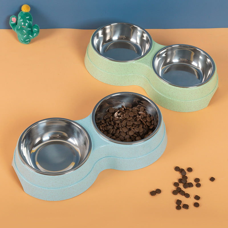 Stainless Steel Double Pet Bowls for Food and Water - Feeding Supplies for Dogs, Cats, and Puppies