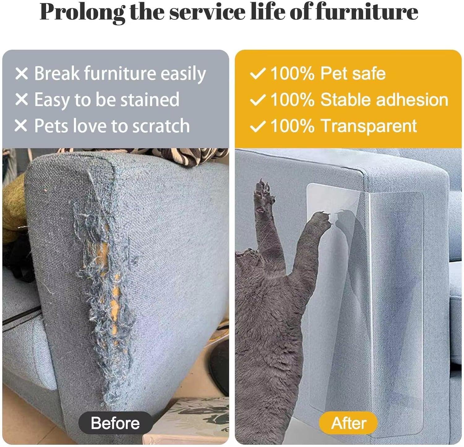 Pawtector- Transparent cat  anti scratch protector Furniture Couch Corner Indoor Sofa Wall Protector