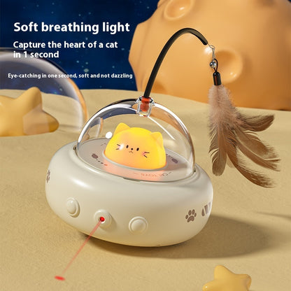Electric UFO Cat Toy – Interactive Feather Teaser with Bell