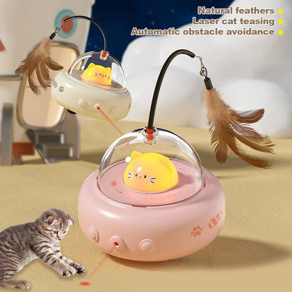 Electric UFO Cat Toy – Interactive Feather Teaser with Bell