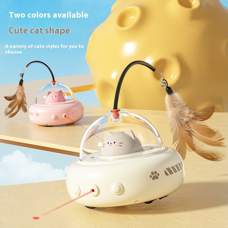 Electric UFO Cat Toy – Interactive Feather Teaser with Bell