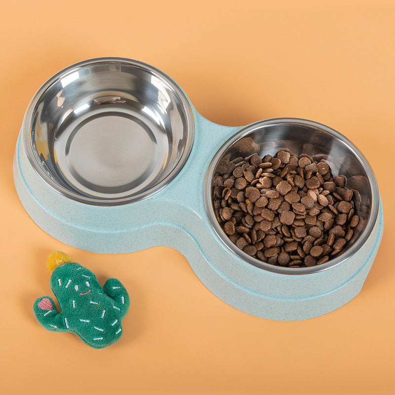 Stainless Steel Double Pet Bowls for Food and Water - Feeding Supplies for Dogs, Cats, and Puppies