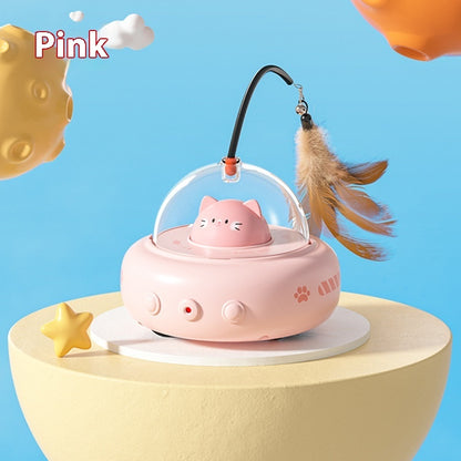 Electric UFO Cat Toy – Interactive Feather Teaser with Bell