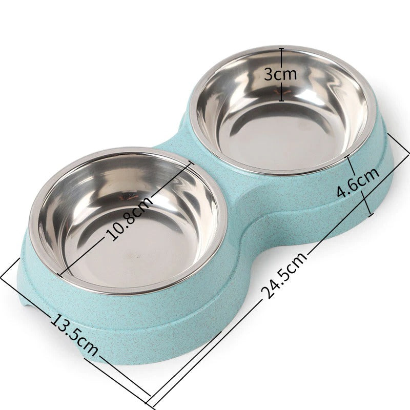 Stainless Steel Double Pet Bowls for Food and Water - Feeding Supplies for Dogs, Cats, and Puppies