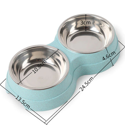 Stainless Steel Double Pet Bowls for Food and Water - Feeding Supplies for Dogs, Cats, and Puppies