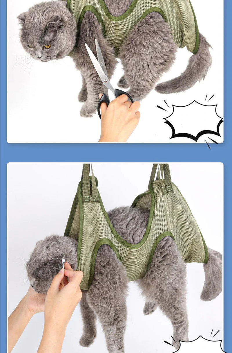 Cat Grooming Restraint Bag for Nail Cutting and Bathing - Pet Beauty Hammock and Supplies Set