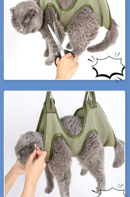 Cat Grooming Restraint Bag for Nail Cutting and Bathing - Pet Beauty Hammock and Supplies Set