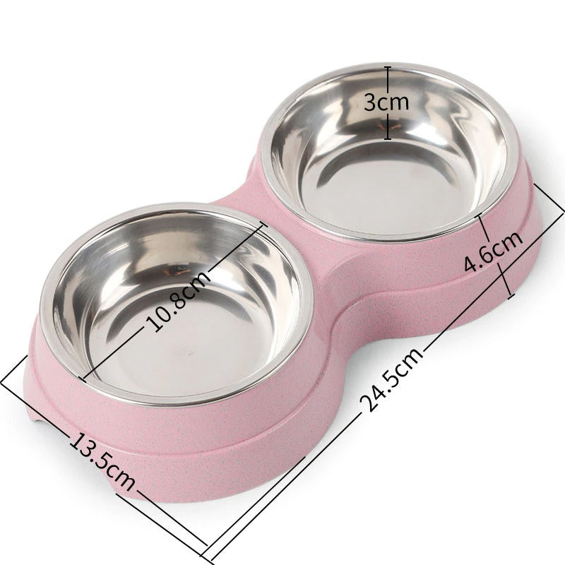 Stainless Steel Double Pet Bowls for Food and Water - Feeding Supplies for Dogs, Cats, and Puppies