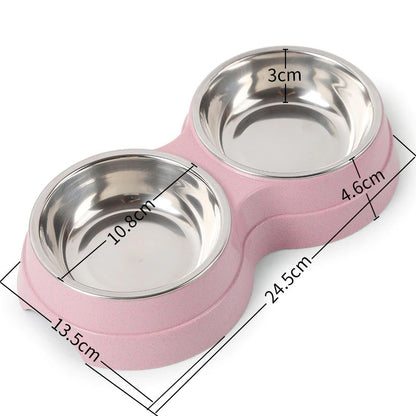 Stainless Steel Double Pet Bowls for Food and Water - Feeding Supplies for Dogs, Cats, and Puppies